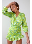 Fitted floral dress with draping, lime green 2937 - Online store - Boutique